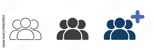Group of people icon with a plus sign, representing adding new members or expanding a team