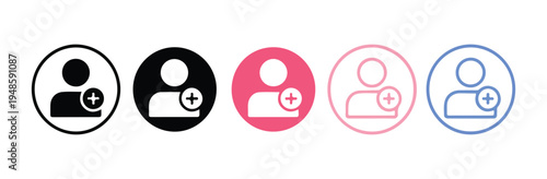 Add user icon collection with circular profile avatars in black pink and blue color options