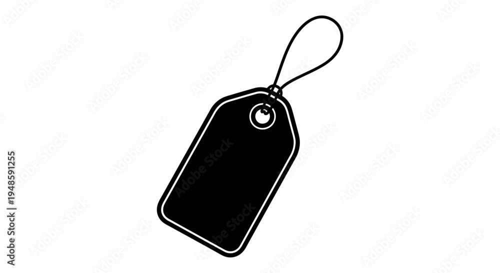 Fototapeta premium Black Blank Price Tag with String, Isolated on White Background, Product Label