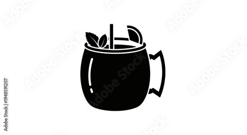 Black and White Icon of a Moscow Mule Cocktail with Mint and Lime