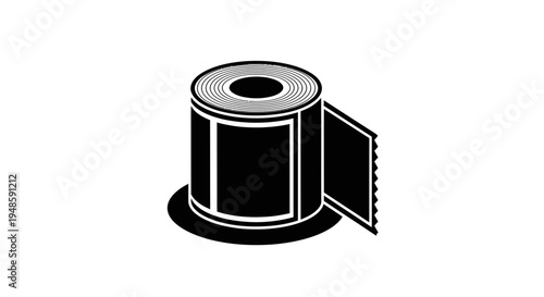Black and white icon of a roll of paper or film with a piece unrolled