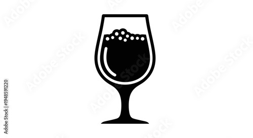Black and white icon of a wine glass filled with bubbly liquid