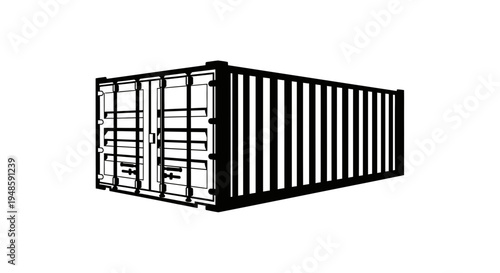 Black and White Shipping Container Silhouette, Cargo Transport, Logistics Icon