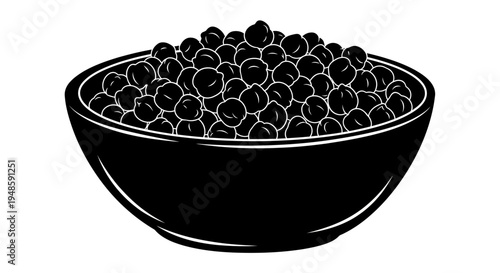 Black Bowl Filled with Chickpeas - Healthy Legumes, Food Ingredient, Silhouette
