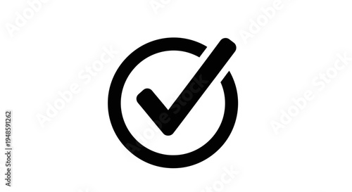 Black Check Mark Inside Circle Icon, Simple Graphic Symbol for Success, Approval, and Completion