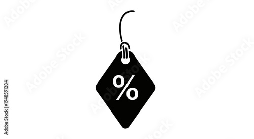 Black diamond tag with percentage symbol, representing discount or sale