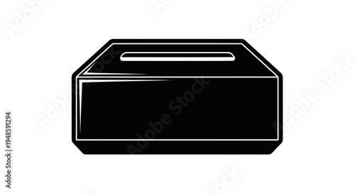 Black donation box with slot for contributions, isolated on white background, simple icon