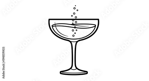 Champagne Coupe Glass with Bubbles Rising, Minimalist Line Art Illustration