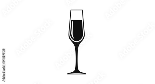 Champagne Flute Glass Filled with Dark Liquid, Minimalist Black and White Icon