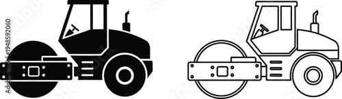 Road Roller Construction Vehicle Vector Icons Vector