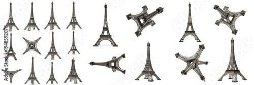 Bild auf Leinwand Set and collection of Eiffel Tower 3D models and miniature souvenirs from variou