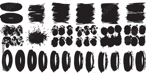 Collection of various black brush strokes and shapes on a white background