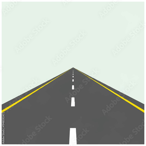 Straight Road with White Markings and Yellow Lines.