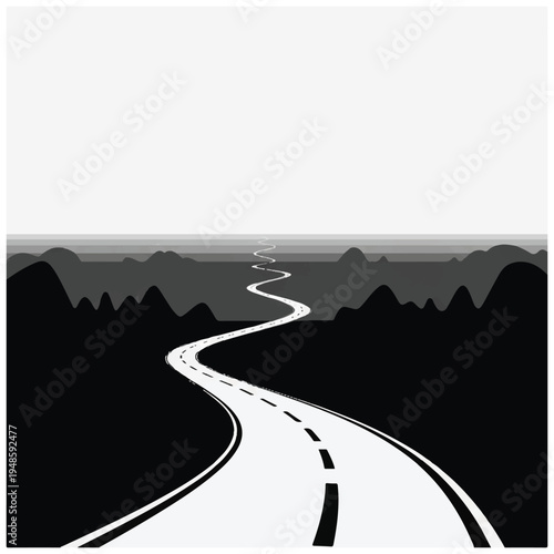 Winding Road with Markings and Stripes.