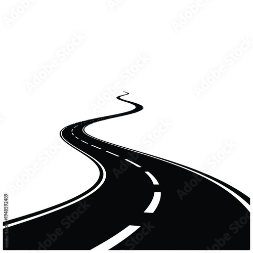Winding Road with White Lane Markings.