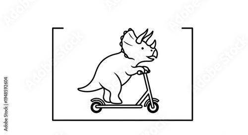 Cute Triceratops Dinosaur Riding a Scooter, Cartoon Style, Fun and Playful