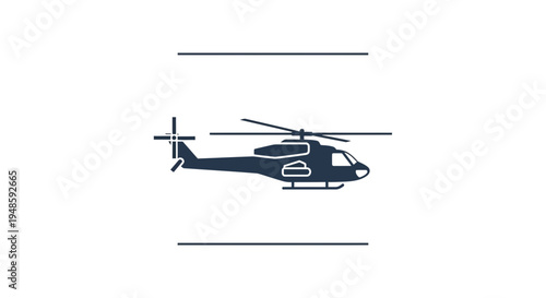 Dark Blue Helicopter Icon on White Background with Lines