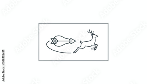 Deer Running Away From Arrow Icon, Hunting Symbol, Danger Concept