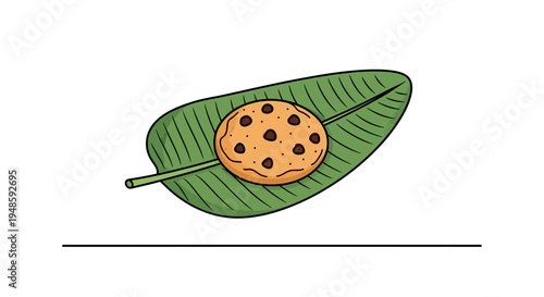 Delicious Chocolate Chip Cookie on a Green Banana Leaf, Isolated on White Background