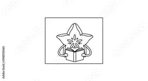 Cute Star Character Reading a Book, Educational Concept