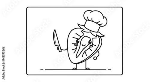 Cute Strawberry Chef Character Holding Knife, Ready to Cook