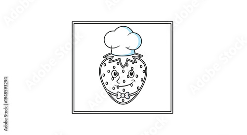 Cute Strawberry Chef Character with Chef Hat and Bow Tie, Cartoon Food Illustration