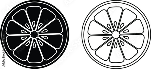 Black and White Orange Slice Vector Icon Set Vector