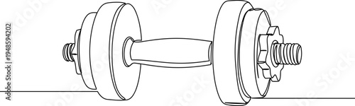 Outline vector illustration of a dumbbell isolated on white background for fitness training and exercise in a gym setting with a minimalistic design