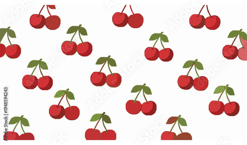 Flat red cherry seamless pattern fruit decorative repeat vector background