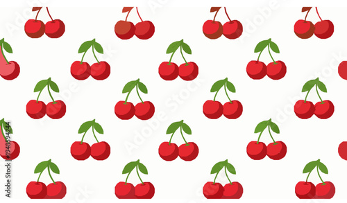 Seamless red cherry pattern flat fruit background cute cherry vector design