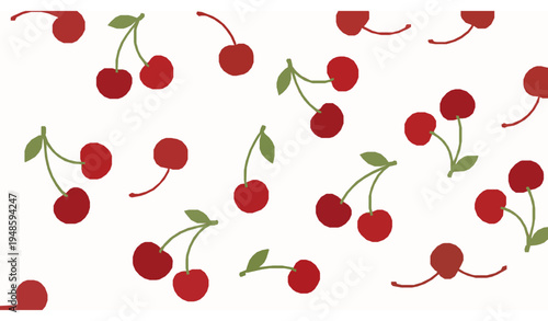 Cute red cherry seamless pattern flat fruit repeat background vector illustration
