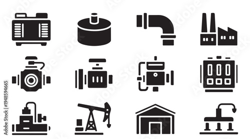 Industrial equipment collection including generators engines pumps and pipeline elements