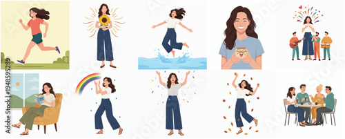 Diverse Collection of Illustrated Young Woman in Various Activity Lifestyle Illustration
