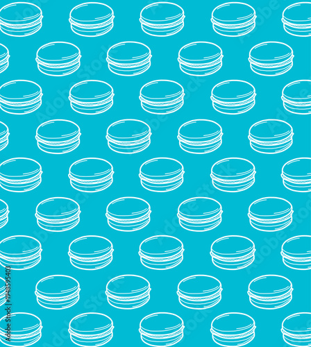 Macaron Seamless Pattern. French Dessert Illustration. Handdrawn Sweet Pastry. Repeating Bakery Background. Decorative Packaging Textile Design.