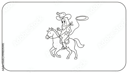 Cartoon Banana Cowboy Riding Horse with Lasso
