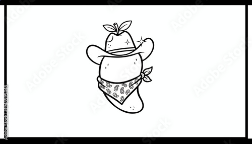 Cartoon Chili Pepper Cowboy with Bandana and Hat