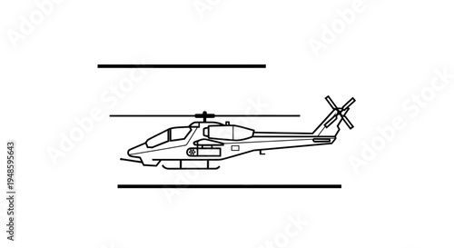 Attack Helicopter Silhouette Flying Between Lines - Vector Illustration