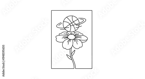 Basketball Orbiting Flower Icon: Sport and Nature Fusion