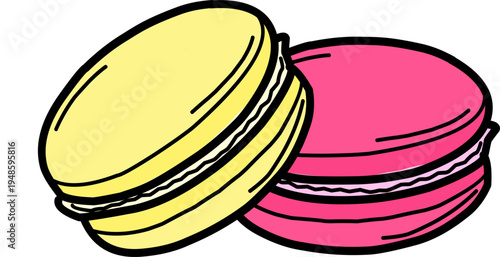 Doodle Macaron. French Dessert Illustration. Handdrawn Sweet Pastry. 