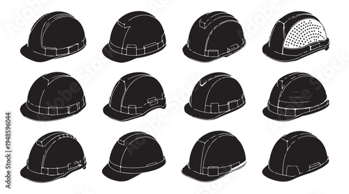 Construction hard hat collection with various helmet styles for building site safety design