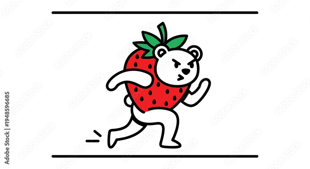 Fototapeta premium Running Strawberry Bear Character, Cute Cartoon Animal Mascot