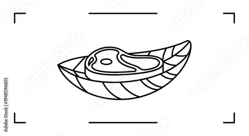 Raw Steak on Leaf Plate Icon, Minimalist Food Symbol, Healthy Eating and Organic Concept