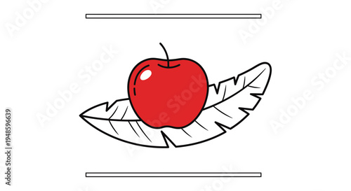 Red Apple on a Stylized Leaf Illustration