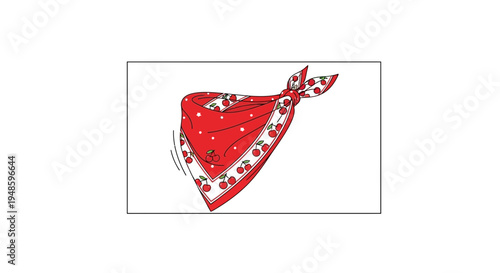 Red bandana with cherry pattern, tied knot, retro style, isolated on white background