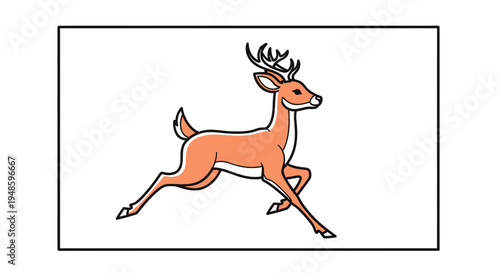 Running Deer Illustration: Graceful Animal in Motion, Cartoon Style