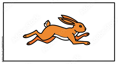 Running Hare Illustration: Dynamic Orange Rabbit in Motion on White Background