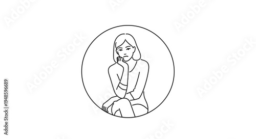 Sad Woman Sitting in Circle, Feeling Lonely and Depressed
