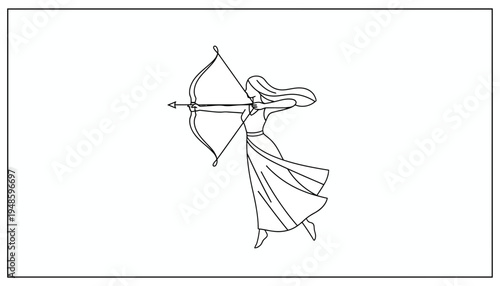 Sagittarius Zodiac Sign Woman Archer Drawing, Astrology Symbol, Celestial Woman with Bow and Arrow