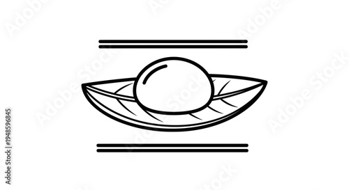 Pearl in Oyster Shell with Leaf and Lines