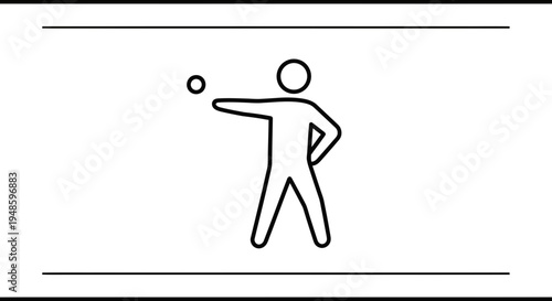 Person throwing a ball, simple line art icon, sport pictogram, isolated on white background